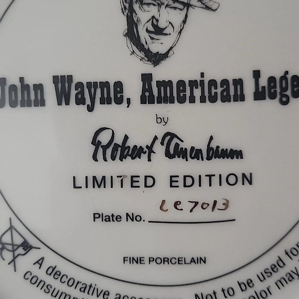 Collector's Plate John Wayne Sheriff of Marion County AZ
